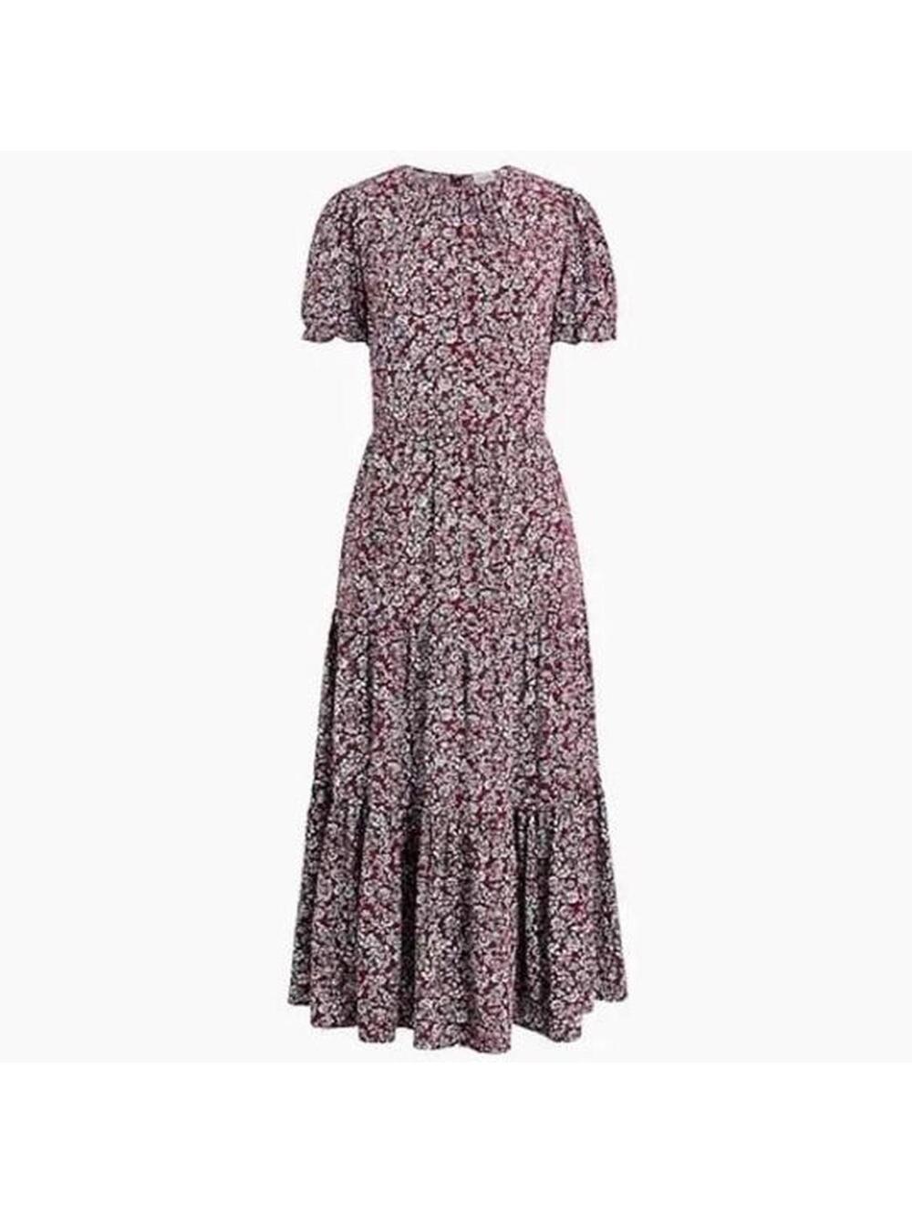 J.Crew burgundy tiered floral midi dress cottagecore spring feminine church